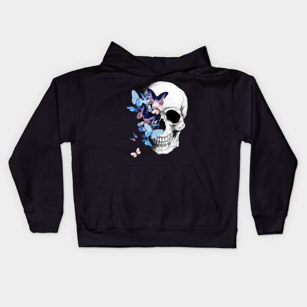 Sage Tribe skull mask face Butterflies Kids Hoodie by Collagedream